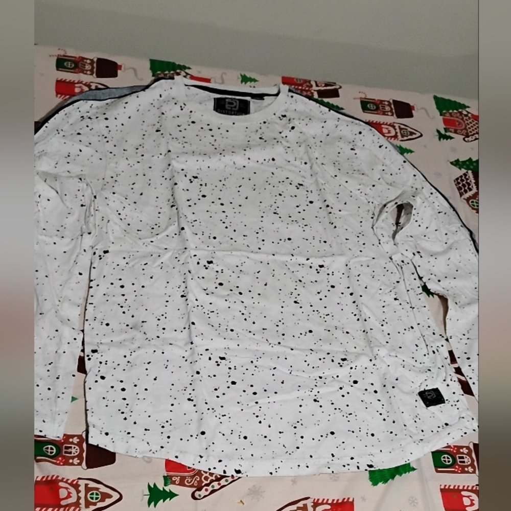 White and Black Speckled Long Sleeve Tee